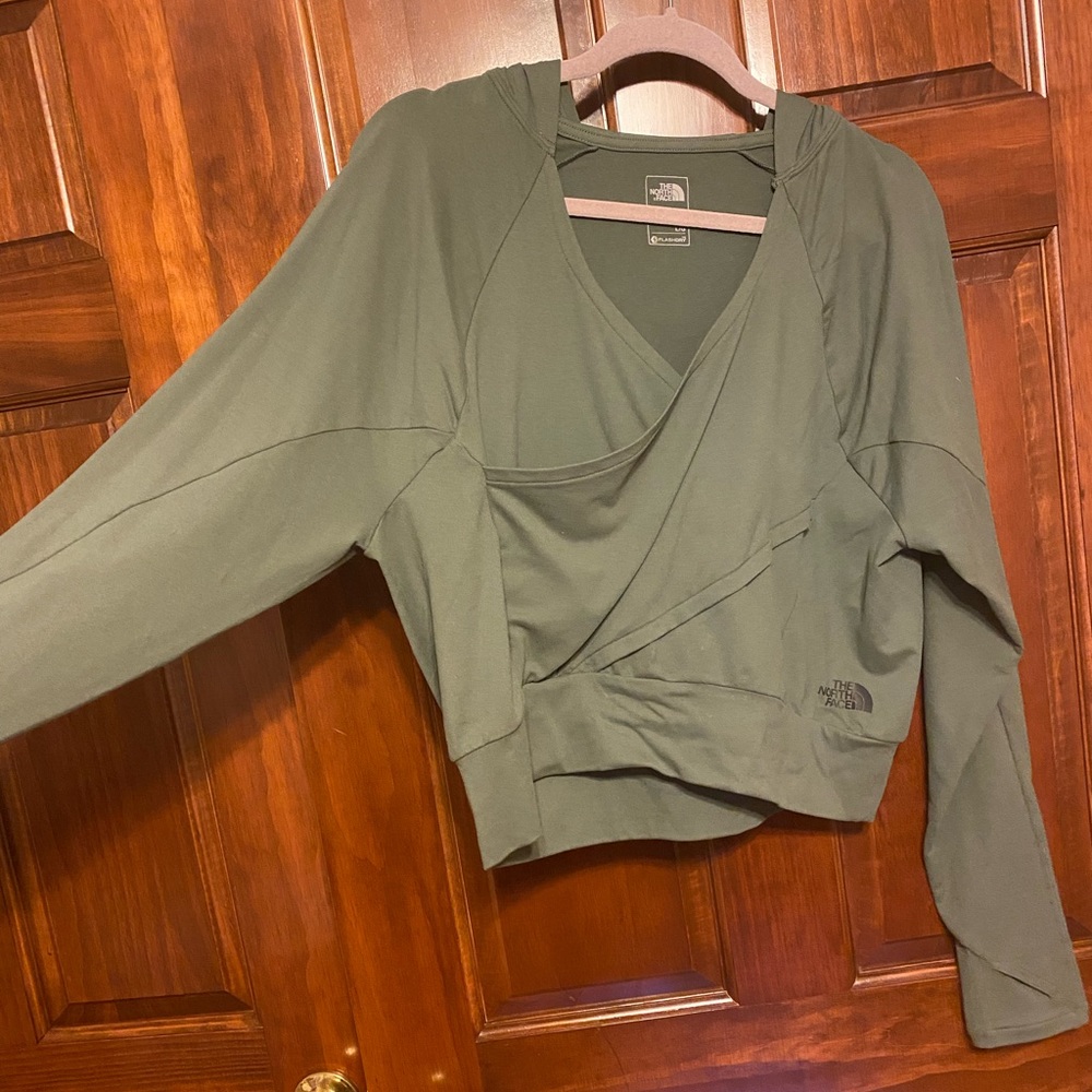 North Face, Green, Front Wrap Cropped Hoodie / Sweatshirt, Large